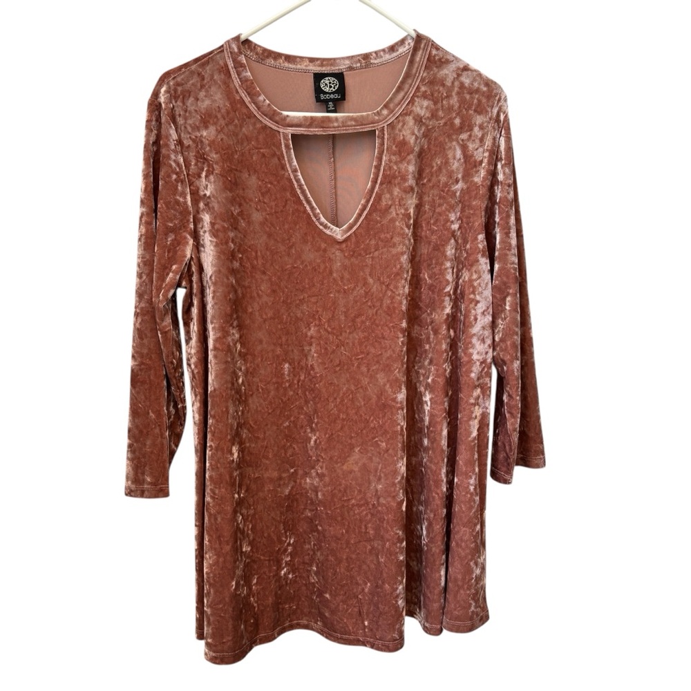 Bobeau Crushed Velvet Peekaboo Top Women’s XL Mauve - Picture 2 of 9